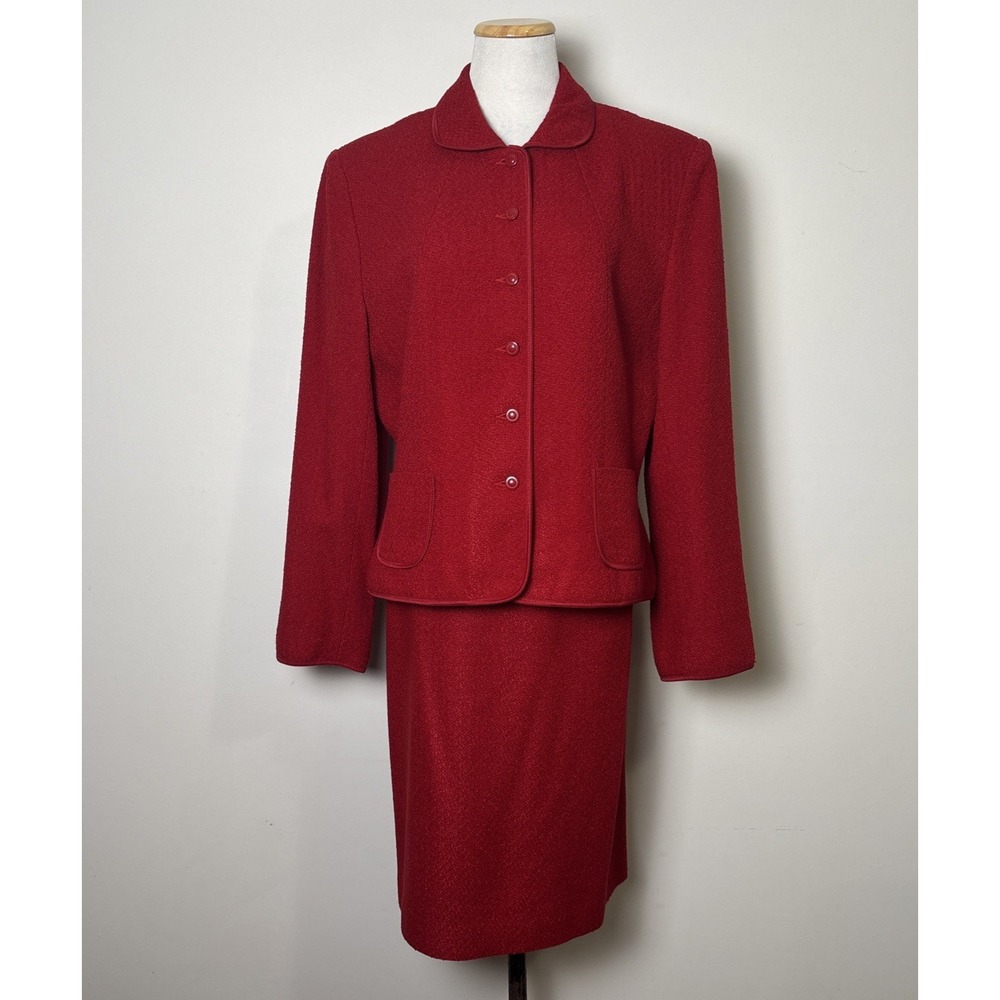 Talbots VTG Jacket Skirt Suit Set Wool Blend 14 Red Career Business Occasion